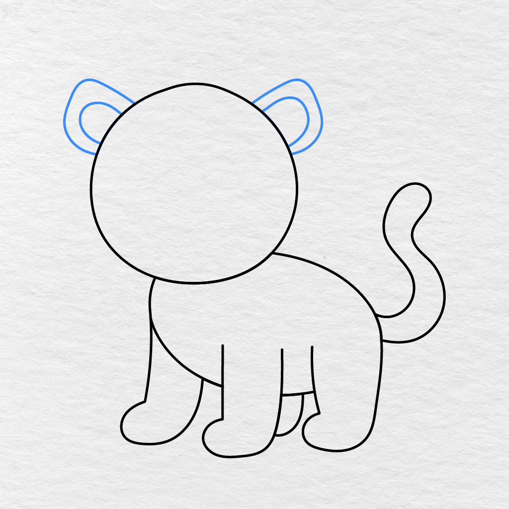 Step 5 Showing Two Rounded Ears With Smaller Inner Ear Shapes.