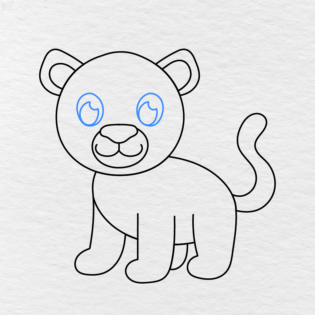 Step 8 Showing Two Large Oval Eyes With Curved Highlights Inside Them.
