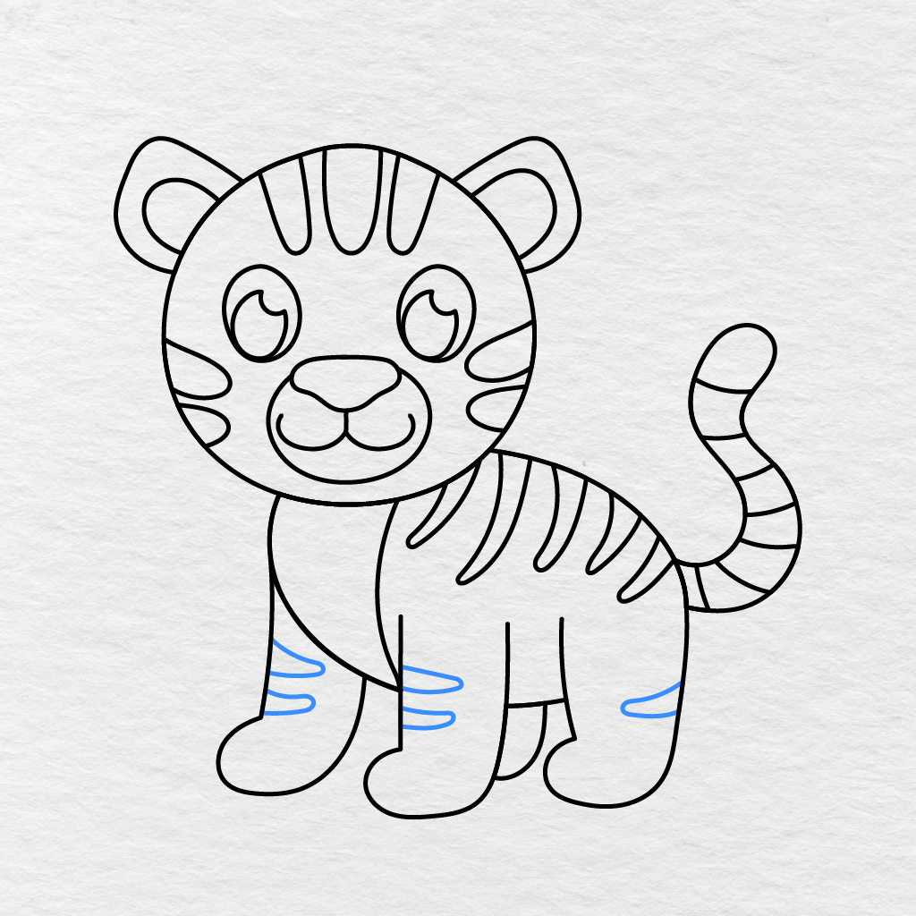 Step 13 Showing Shorter Stripes Added To The Tiger’s Visible Legs.