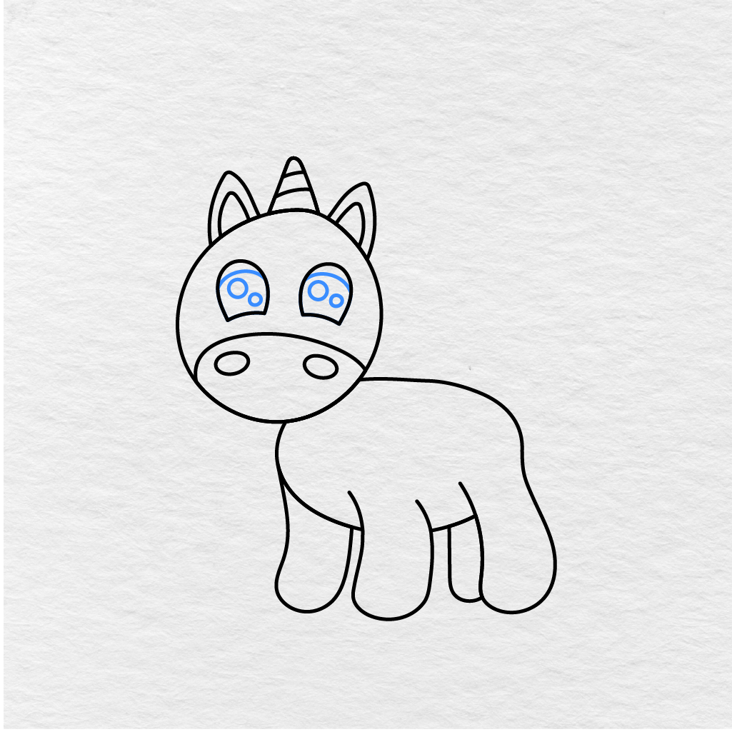Step 10 Showing How To Draw A Unicorn With Eye Highlights And Inner Eye Details.