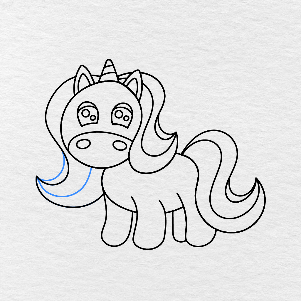 Step 16 Showing How To Draw A Unicorn With An Inner Front Mane Detail.