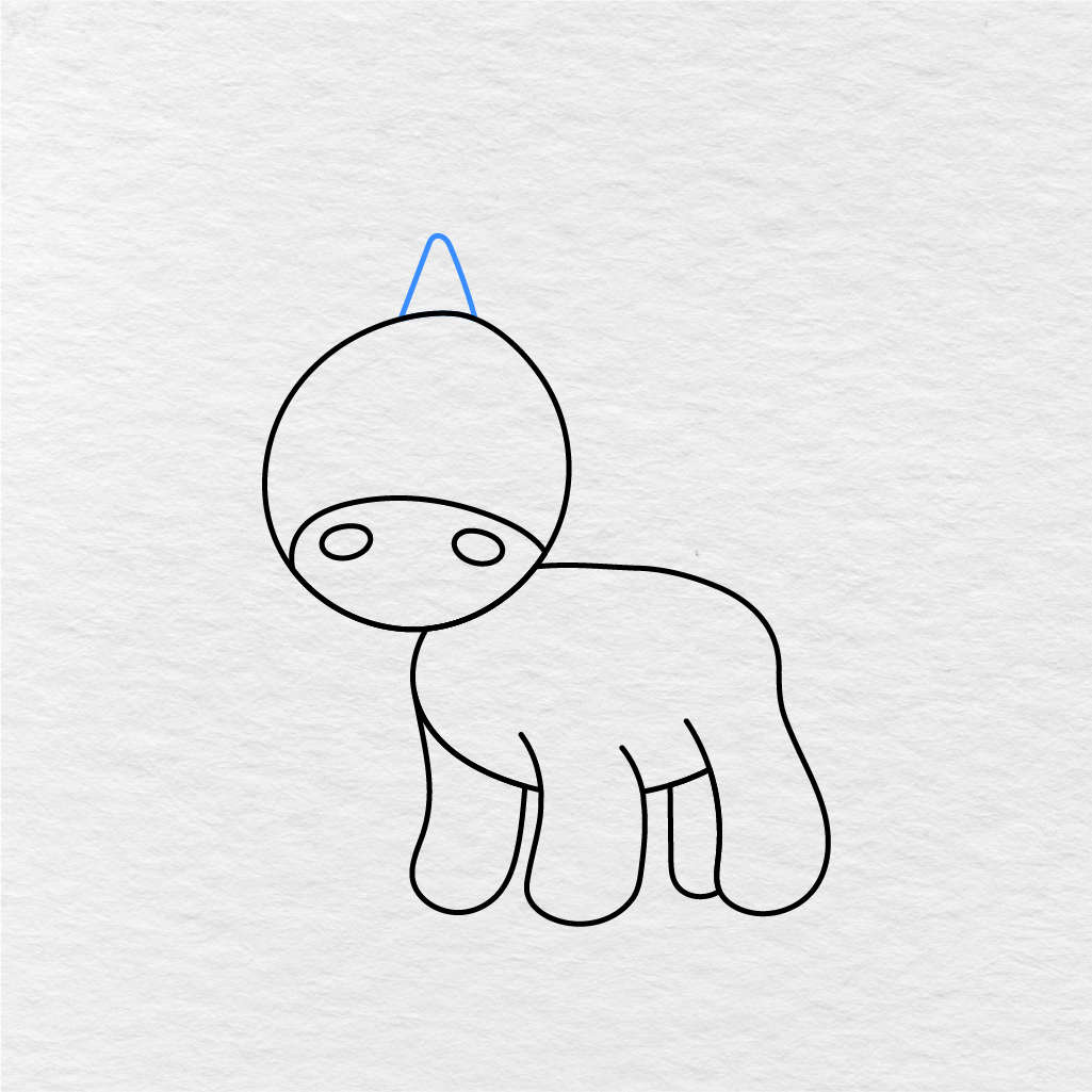 Step 6 Showing How To Draw A Unicorn With A Tall Triangle Horn.