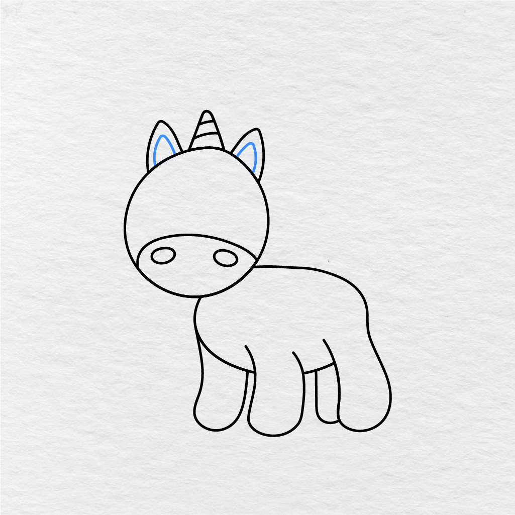 Step 8 Showing How To Draw A Unicorn With Smaller Inner Ear Details.