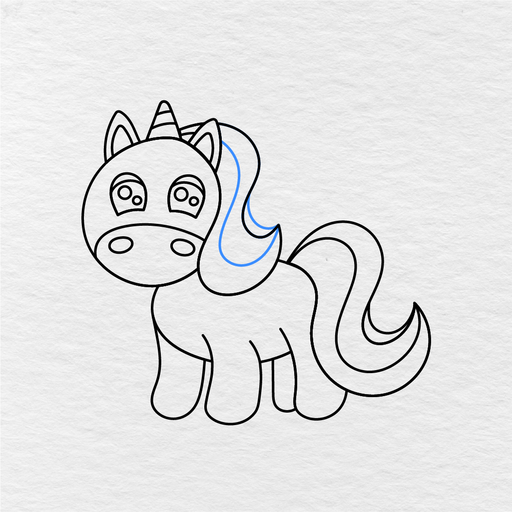 Step 14 Showing How To Draw A Unicorn With An Inner Curved Mane Detail.