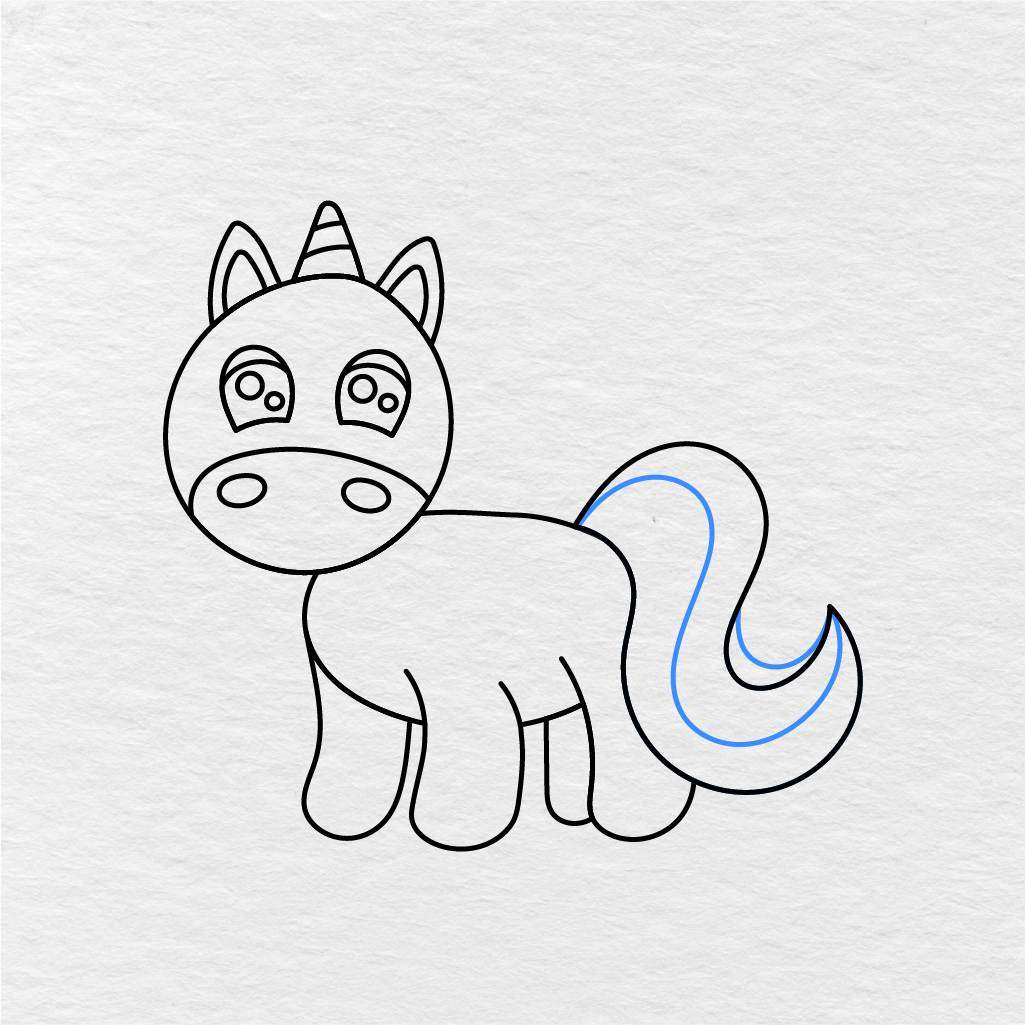 Step 12 Showing How To Draw A Unicorn With An Inner Curved Tail Detail.