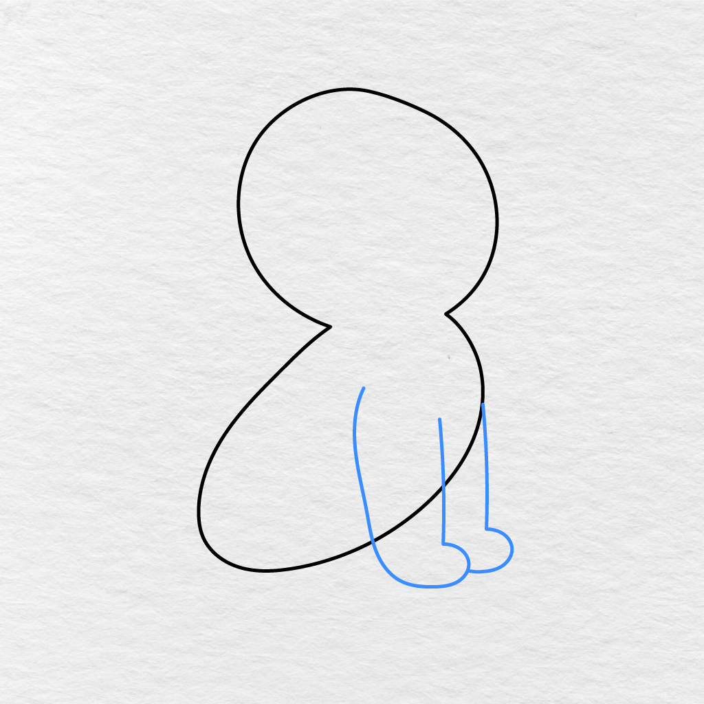 Step 2 Showing Two Long Front Legs With Small Rounded Paws Added To The Wolf’s Body.