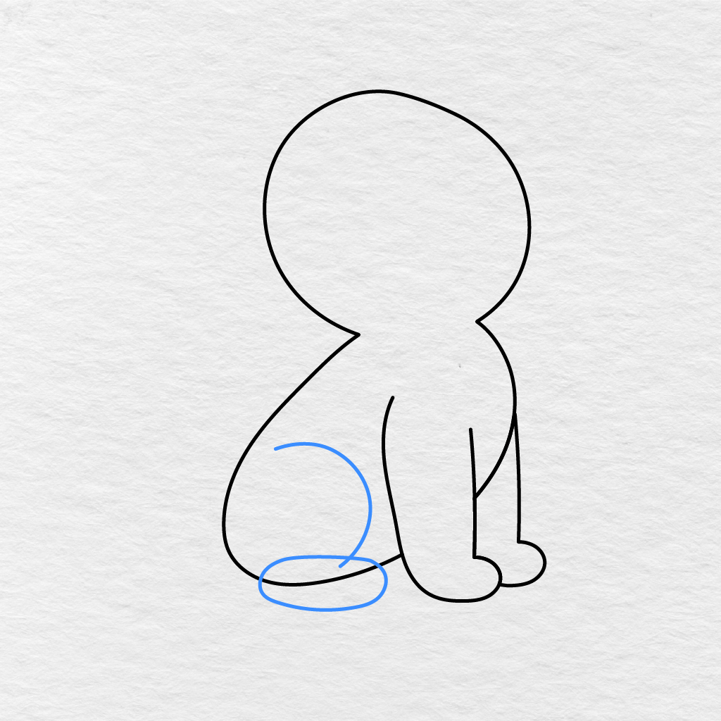 Step 3 Showing The Wolf’s Bent Hind Leg And Flat Rear Paw Drawn With Rounded Guide Shapes.