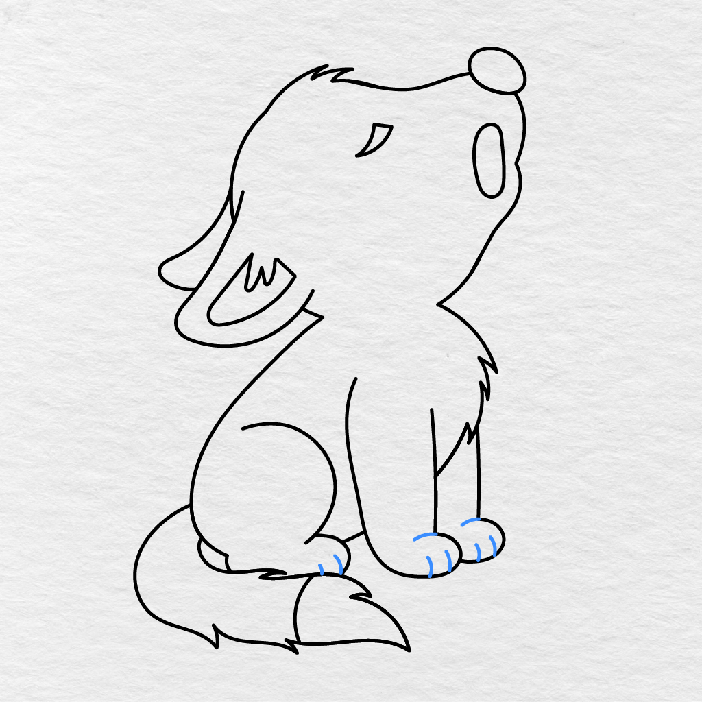 Step 10 Showing Short Curved Lines Added To Separate The Toes On The Visible Paws.