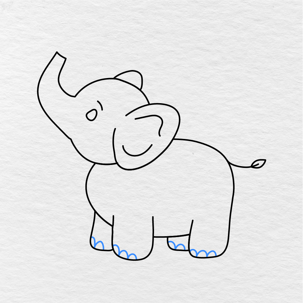 Step 8 Showing How To Draw An Elephant With Small Rounded Toenails.