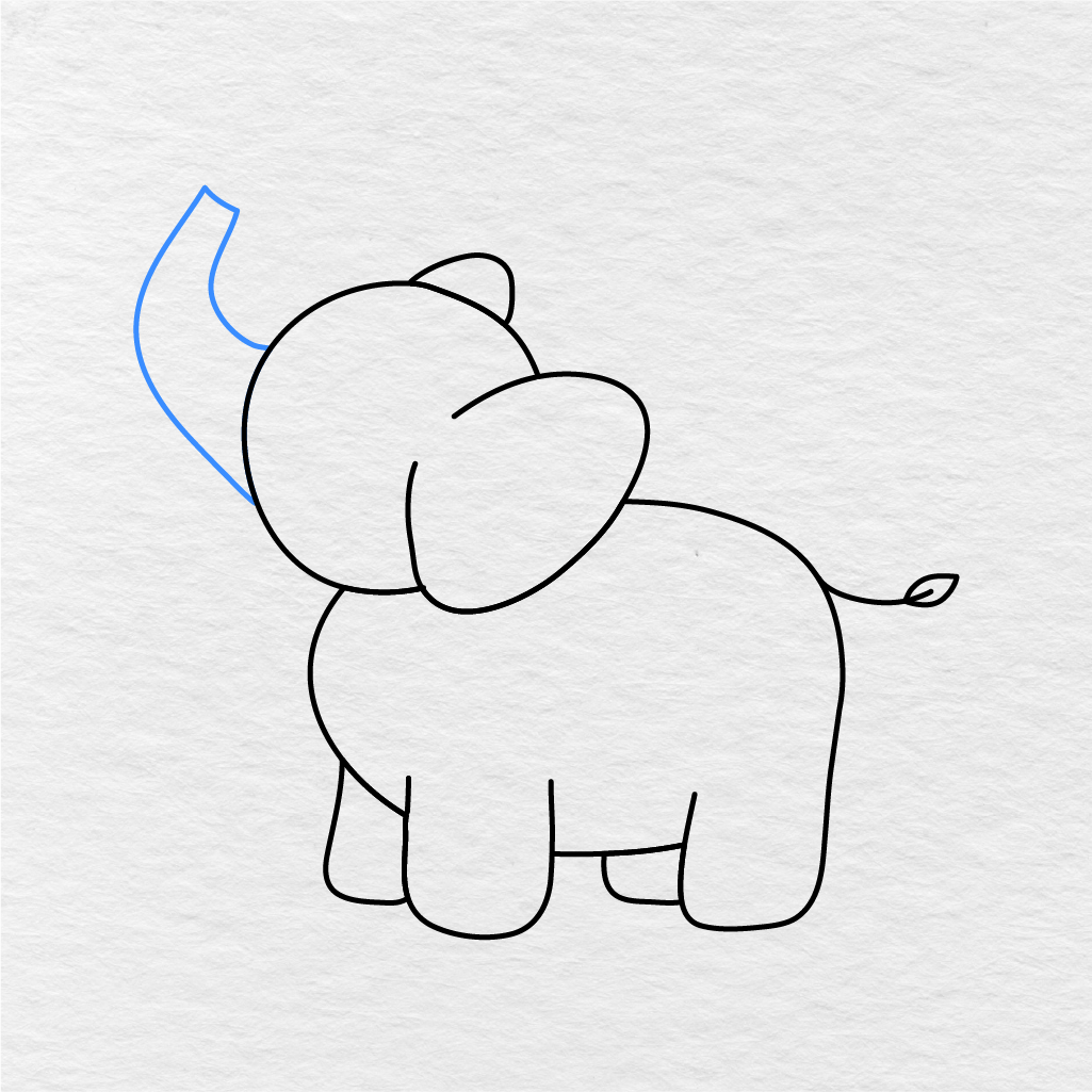 Step 6 Showing How To Draw An Elephant With A Long Curved Trunk.