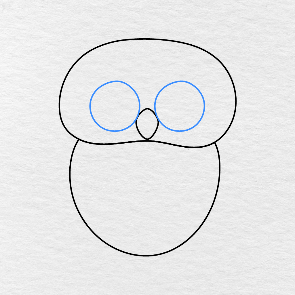 Step 4 Showing How To Draw An Owl With Two Large Round Eyes.