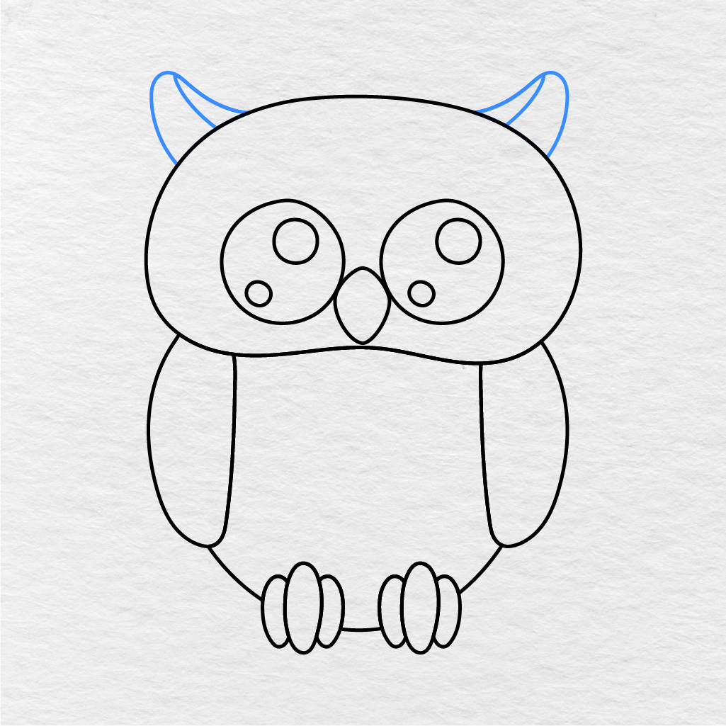 Step 8 Showing How To Draw An Owl With Two Pointed Top Feathers.