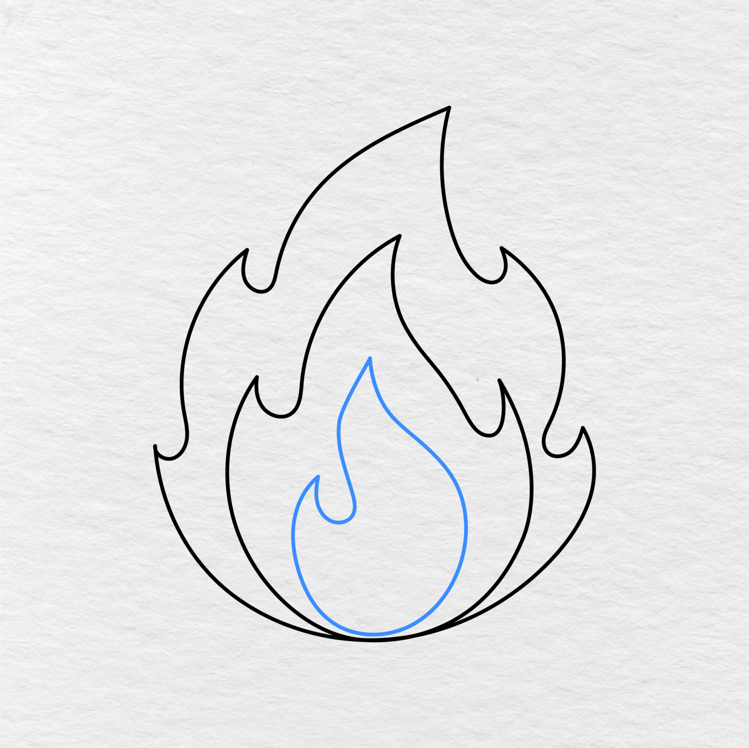Step 4 Showing How To Draw Fire With A Small Center Flame Added.