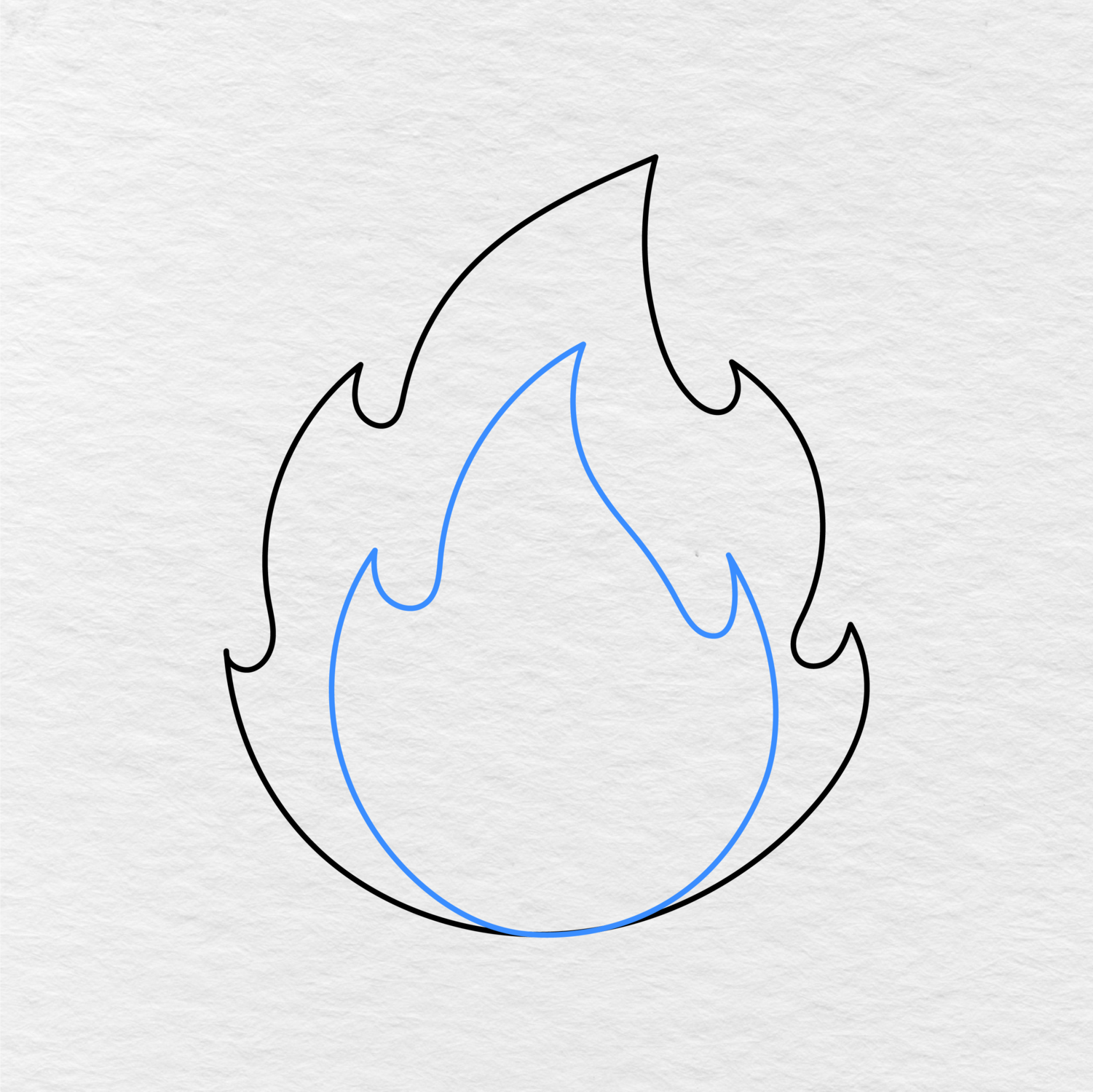 Step 3 Showing How To Draw Fire With One Smaller Inner Flame Drawn Inside The Bigger Flame.