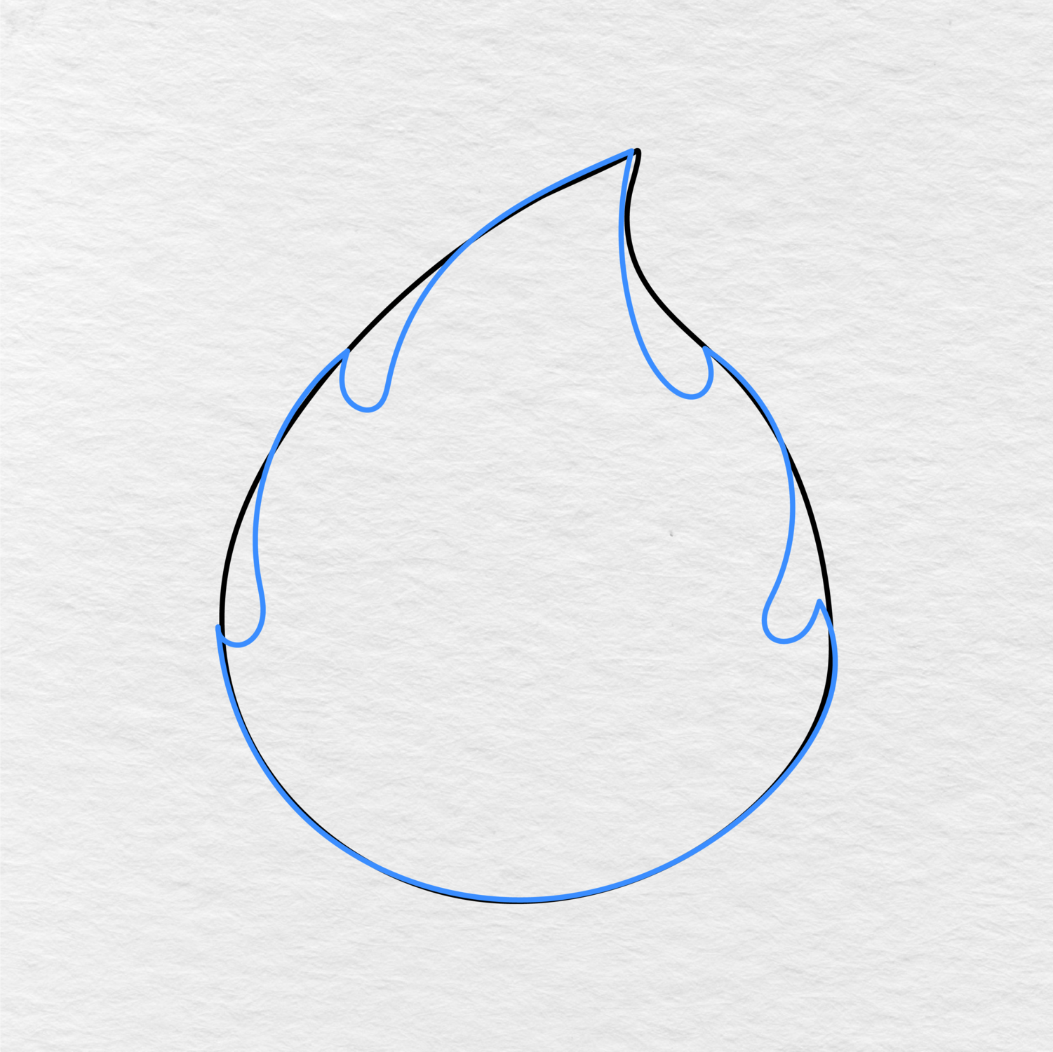 Step 2 Showing How To Draw Fire With Curved Details Added To The Outer Edge Of The Bigger Flame.