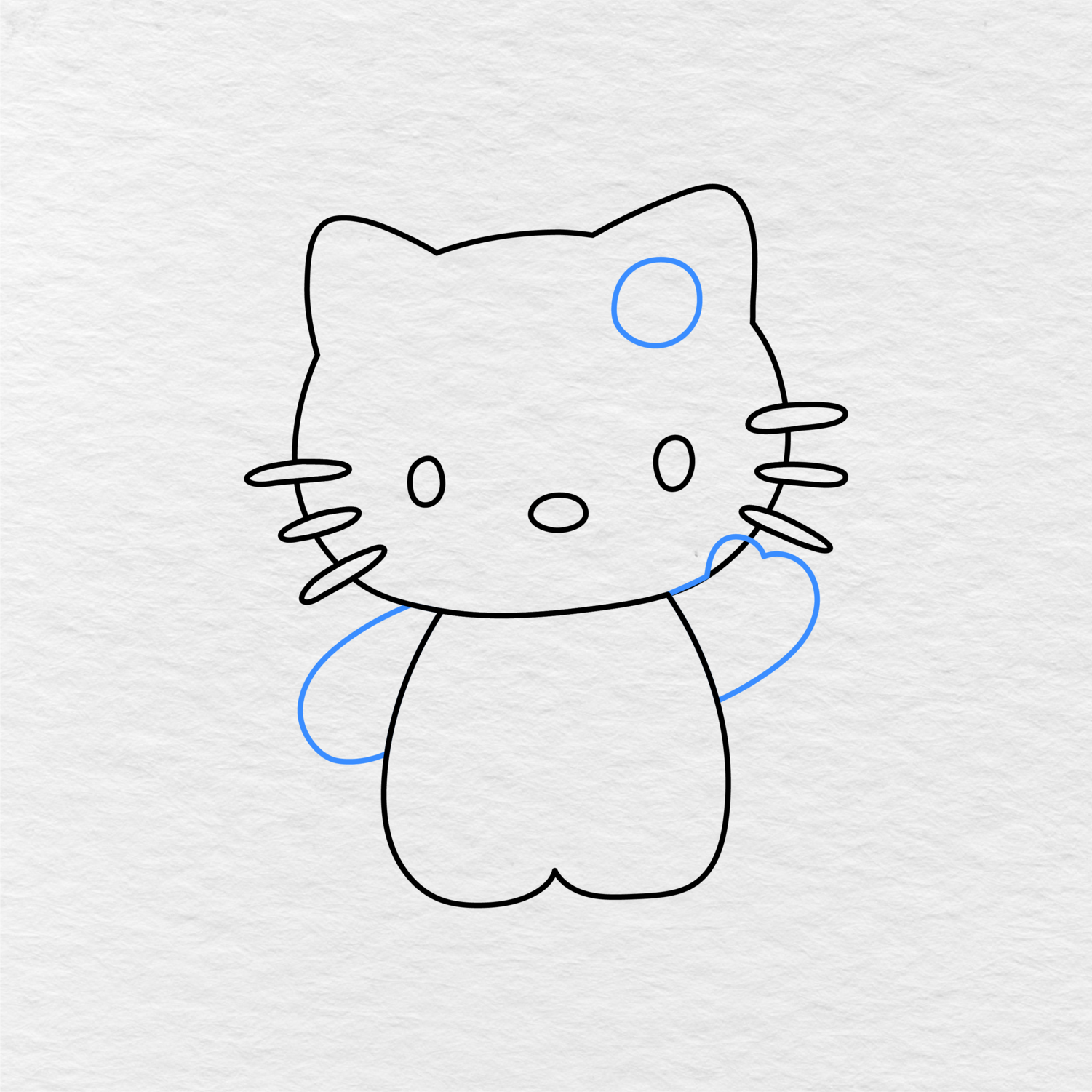 Step 4 Showing You How To Draw Hello Kitty With Two Arms And A Circle For The Bow's Center.