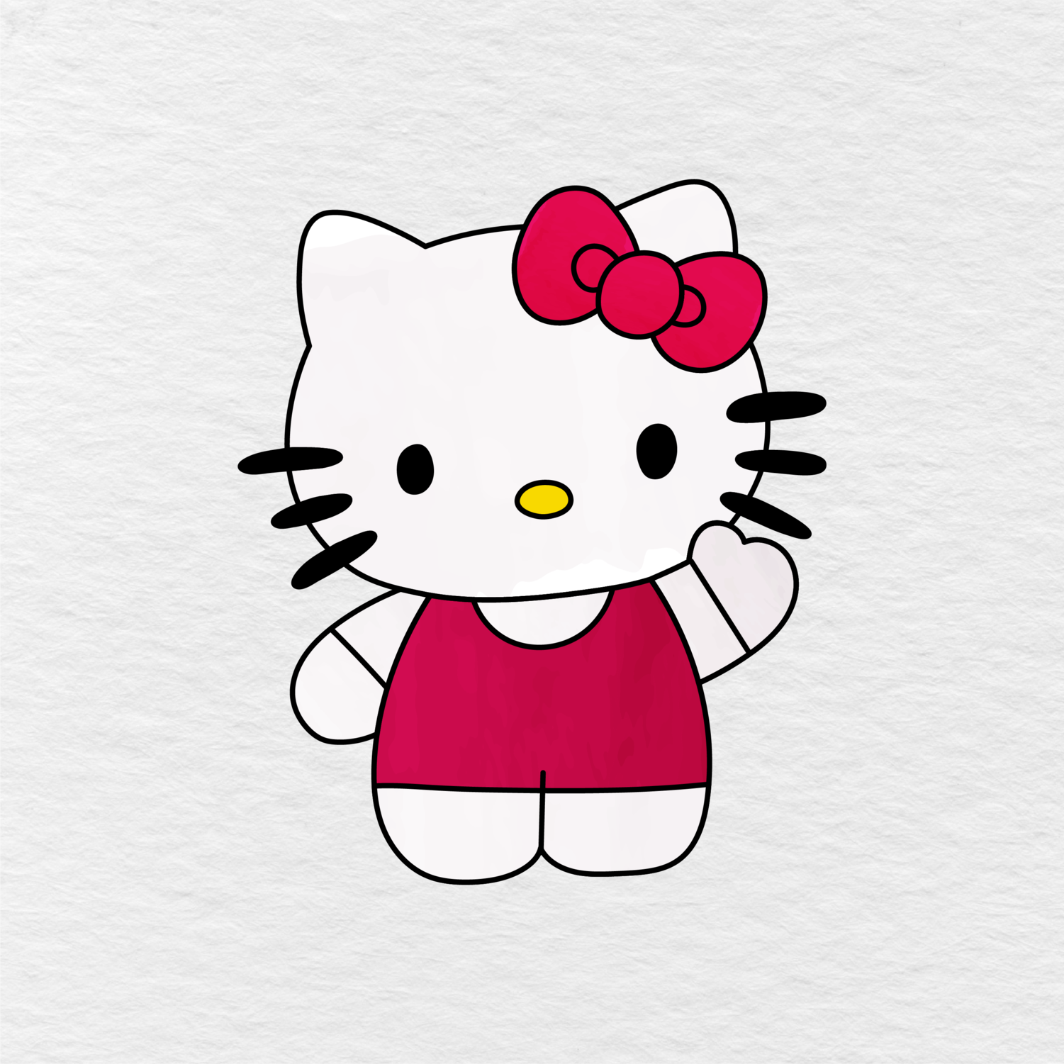 Step 7 Showing You The Final Hello Kitty Picture That Has Been Colored Pink, White, Yellow, And Black.