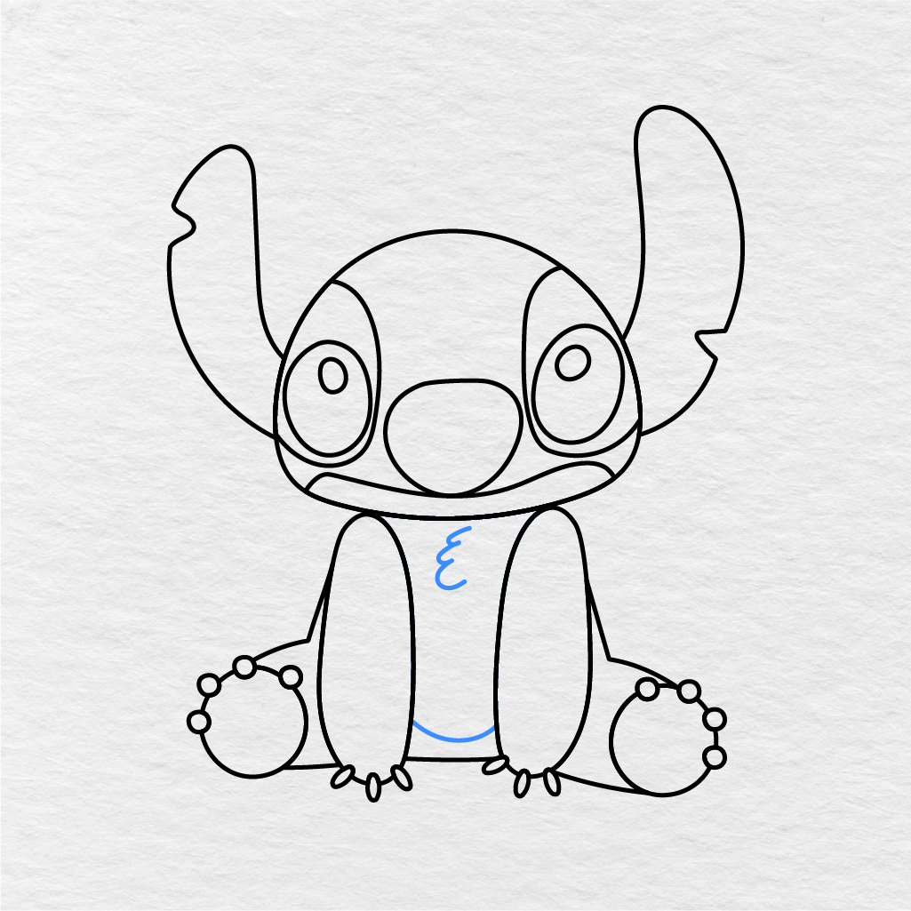 Step 12 Showing How To Draw Stitch With Curved Belly Details Added.