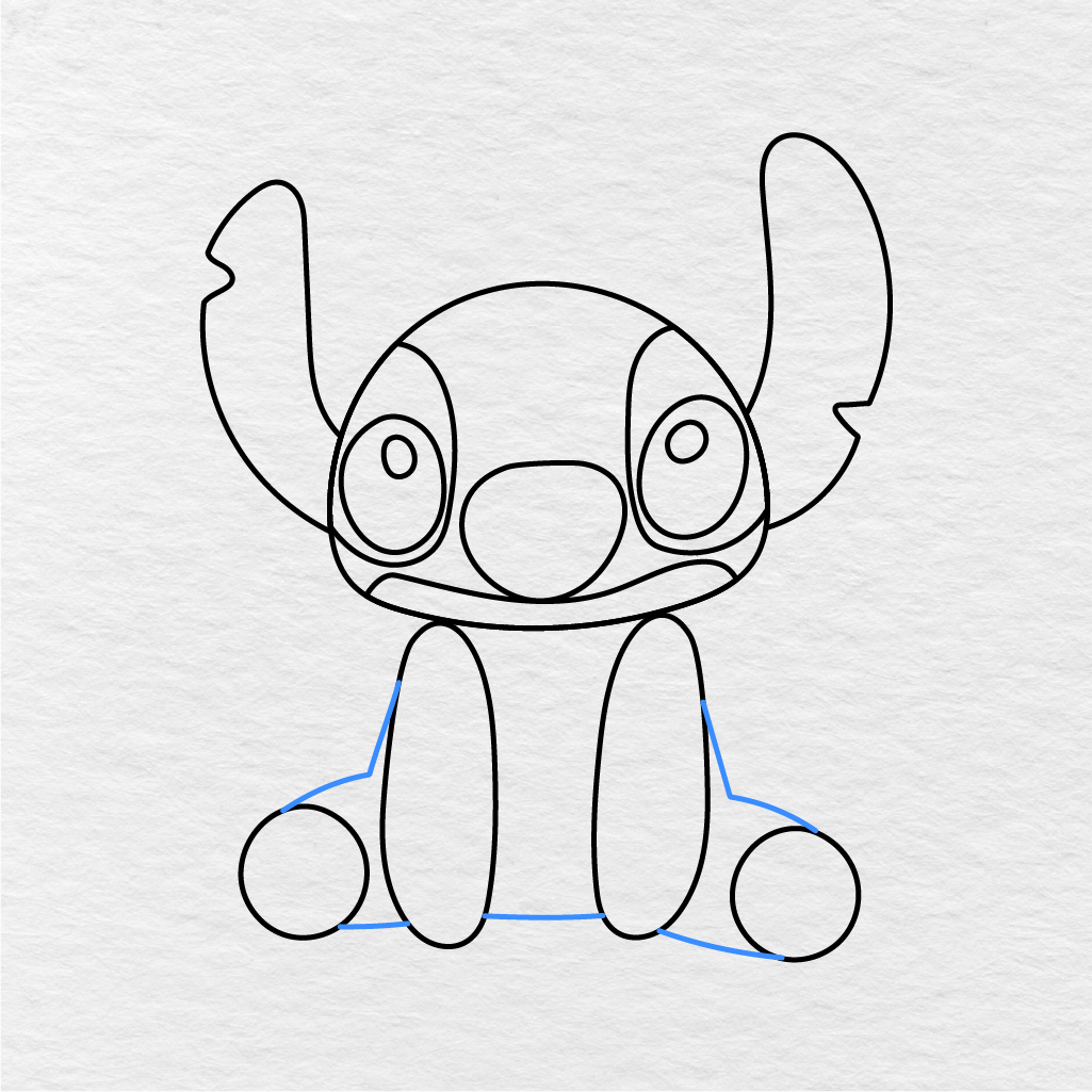 Step 9 Showing How To Draw Stitch With The Body Outline Added Between The Arms And Feet.