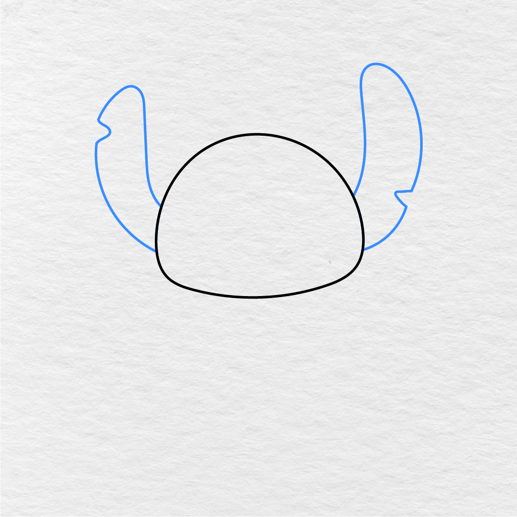 Step 2 Showing How To Draw Stitch With Two Large Pointed Ears.