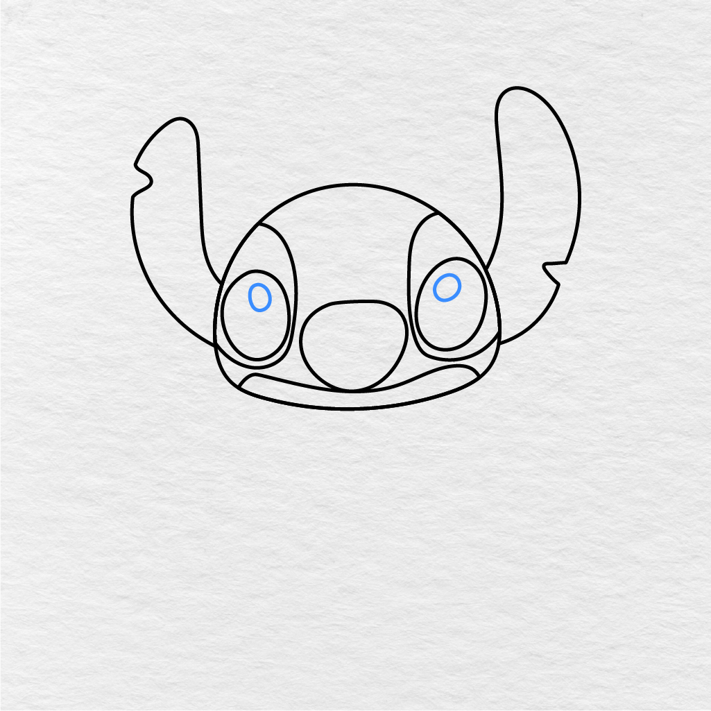 Step 6 Showing How To Draw Stitch With Small Oval Highlights Inside The Eyes.