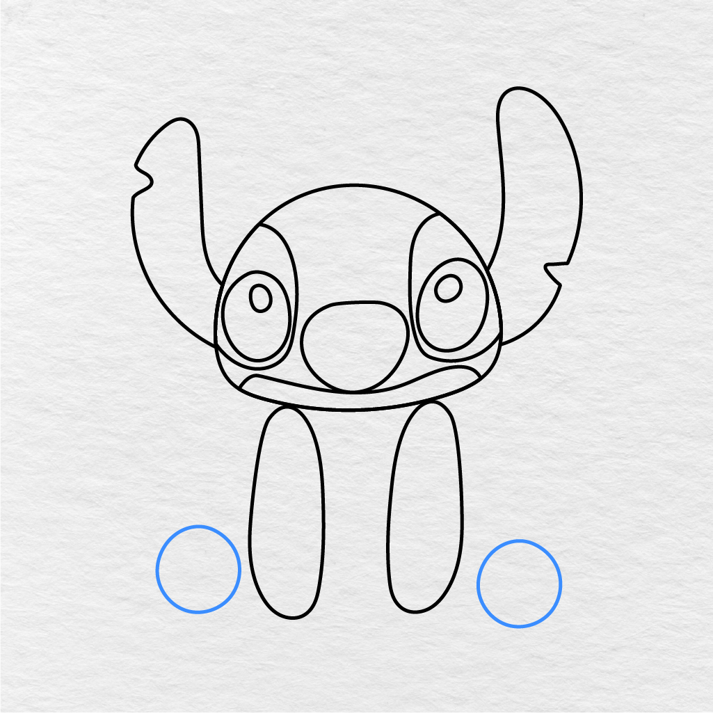 Step 8 Showing How To Draw Stitch With Two Large Rounded Feet.