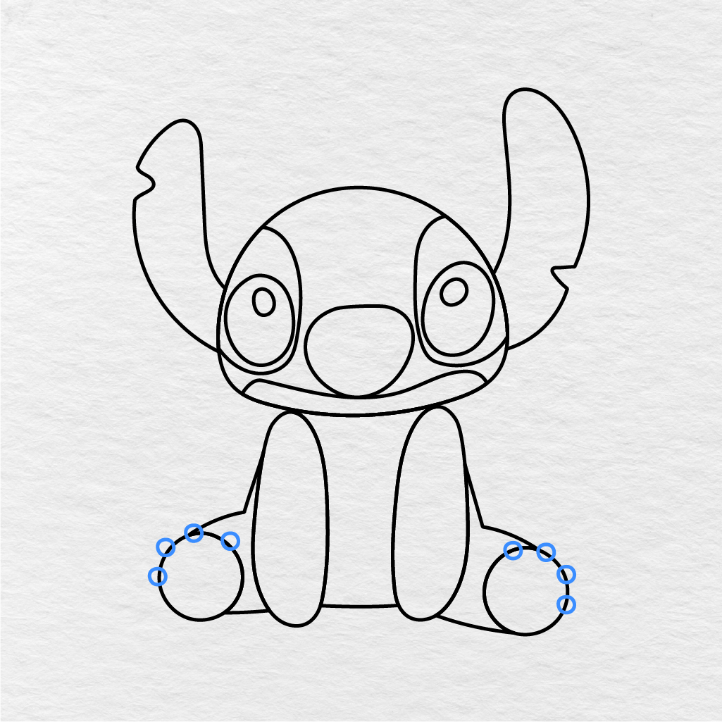 Step 10 Showing How To Draw Stitch With Small Round Toe Details On Both Feet.