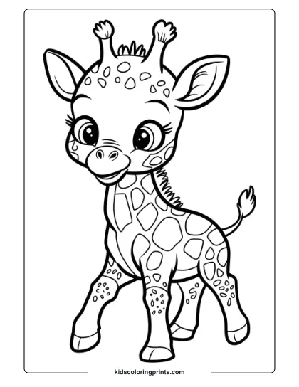Baby Giraffe Learning To Walk In An Adorable Coloring Page, Ideal For Kids Fascinated By Baby Animals.