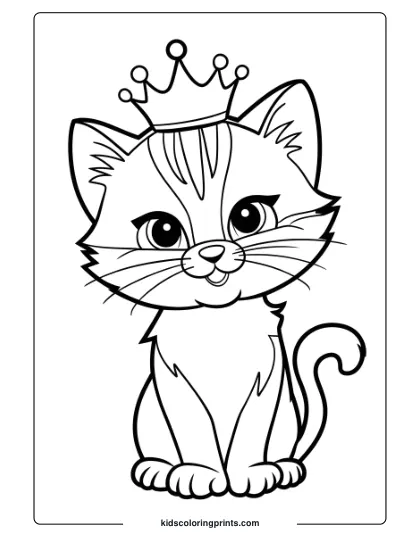 A Kitten With A Princess Crown, Adding A Royal Touch To This Charming Coloring Page.