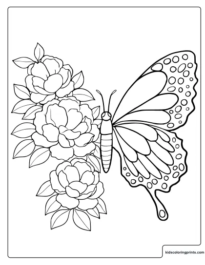Aesthetic Butterfly Design Coloring Page With Flowers And Decorative Wings