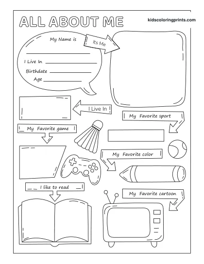 Simple All About Me Worksheet For Boys Including Spaces For Age, Birthday, And Favorite Sport.