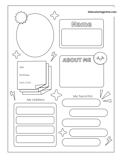 Printable All About Me Worksheet For Students To Describe Their Life, Hobbies, And Favorite Food.