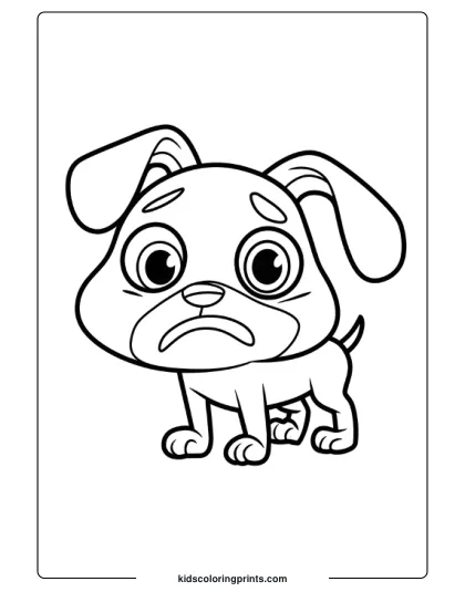 Anxious Dog With Big Round Eyes And Floppy Ears Standing With A Surprised Expression In A Dog Coloring Page.