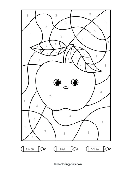 Apple Color By Number Coloring Page With Fun Details To Color In.