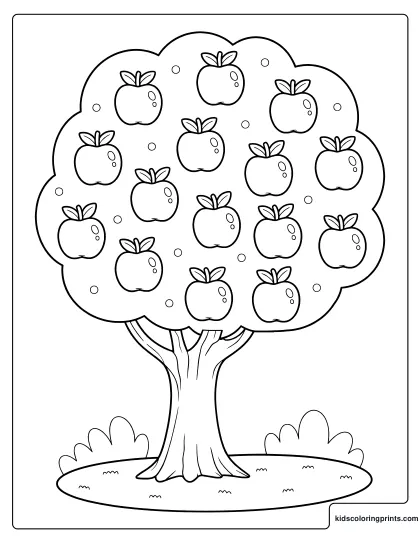 Apple Tree Coloring Page With Many Apples.