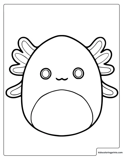 Archie The Axolotl Squishmallow Coloring Page With Rounded Body And Side Frills.