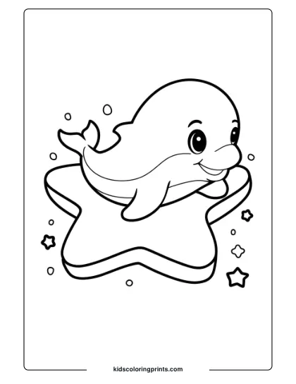 A Baby Dolphin Floating On A Star, Creating A Whimsical Coloring Page For Children.