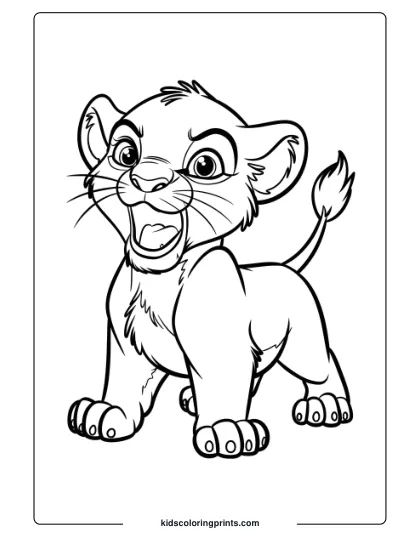 A Young Lion Cub Learning To Roar, Making For An Adorable And Fun Lion Coloring Page For Kids To Enjoy.