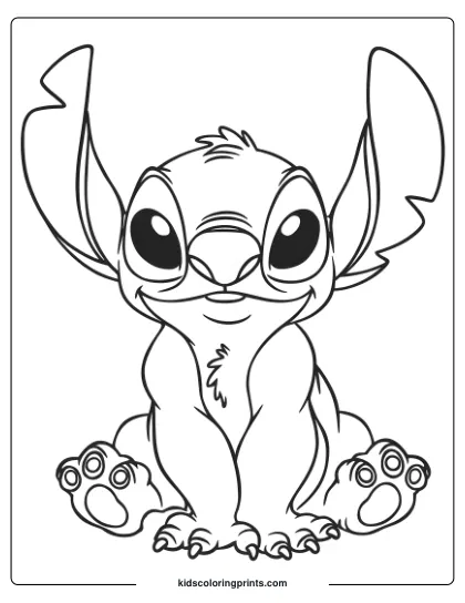 Baby Stitch Sits With A Curious Expression In This Cute Coloring Page.
