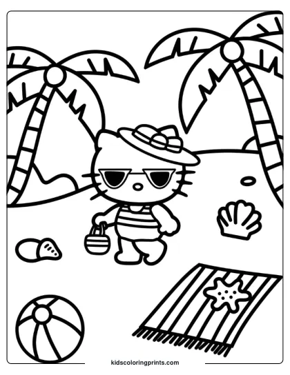 Hello Kitty Beach Coloring Page