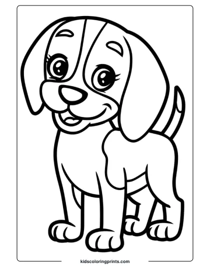 Beagle With Light And Dark Patches Standing Upright With A Happy Expression In A Dog Coloring Page.