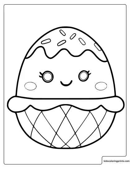 Bernise The Ice Cream Squishmallow Coloring Page With Cone Base And Sprinkles.