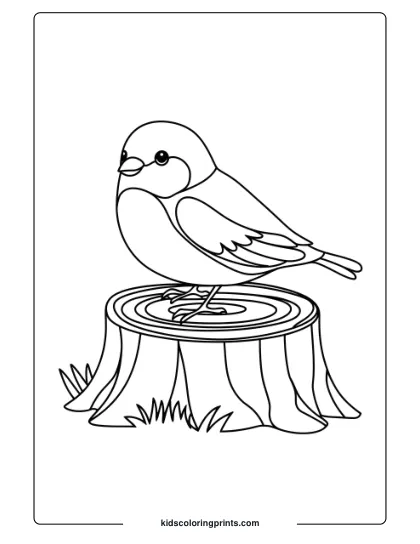 A Bird On A Tree Stump, Perfect For A Simple And Classic Bird Coloring Page.