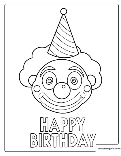 Birthday Clown Coloring Page With A Smiling Clown Face And Party Hat