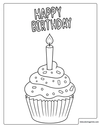 Birthday Cupcake Coloring Page With Frosting Sprinkles And A Candle