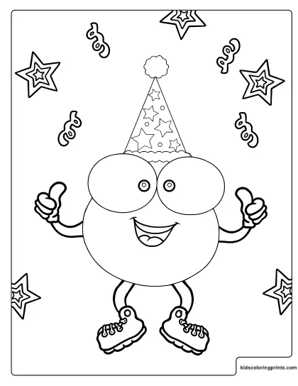 Birthday Party Emoji Coloring Page With A Smiling Face In A Party Hat