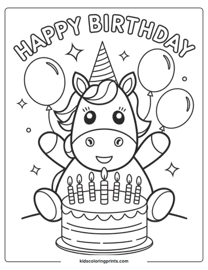 Unicorn Birthday Coloring Page