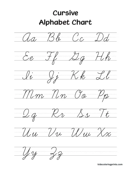 Black And White Cursive Alphabet Chart With Uppercase And Lowercase Letters From A To Z