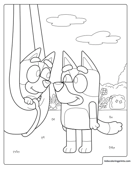 Bluey And Bingo Coloring Page Relaxing In A Hammock