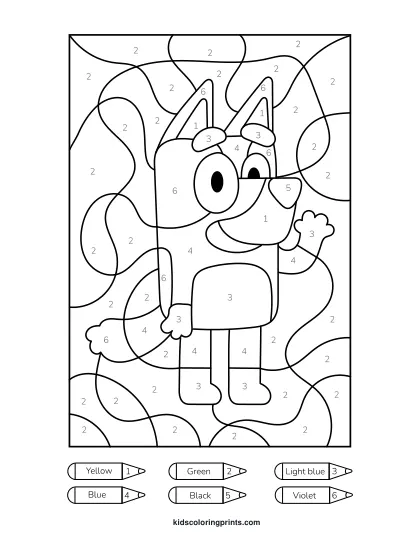Bluey Color By Number Coloring Page With Fun Details To Color In.